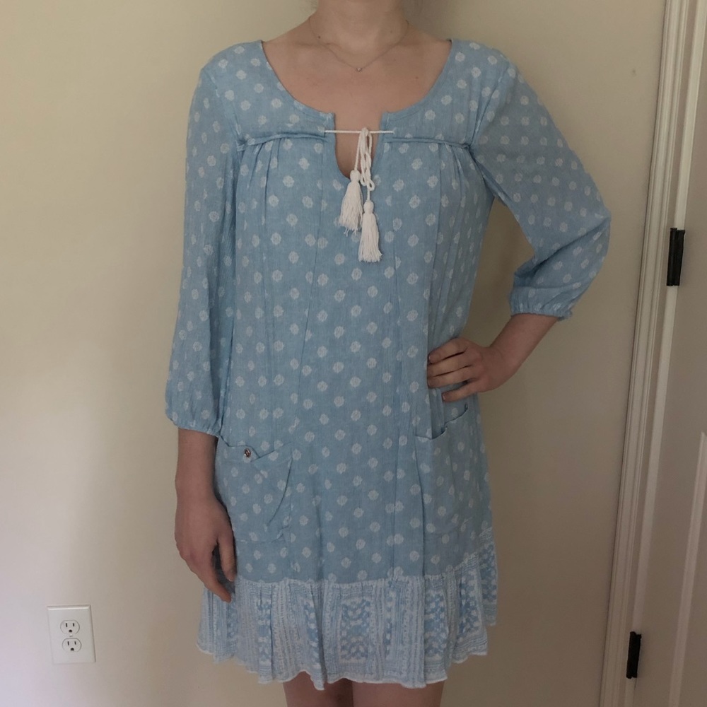 As U Wish blue & white peasant dress